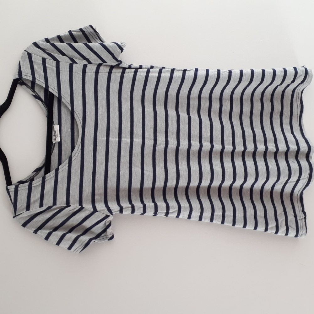 Buttercream clothing grey and navy striped classic tee
